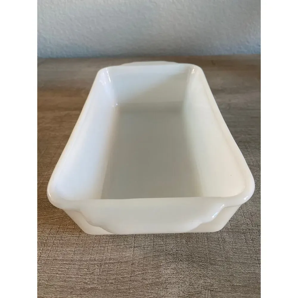 Vintage Fire King White Milk Glass Rectangular Baking Loaf Pan Number 409